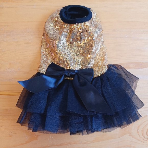 NWOT! Dog Dress - Black with gold Sequins (5137) - Picture 1 of 3